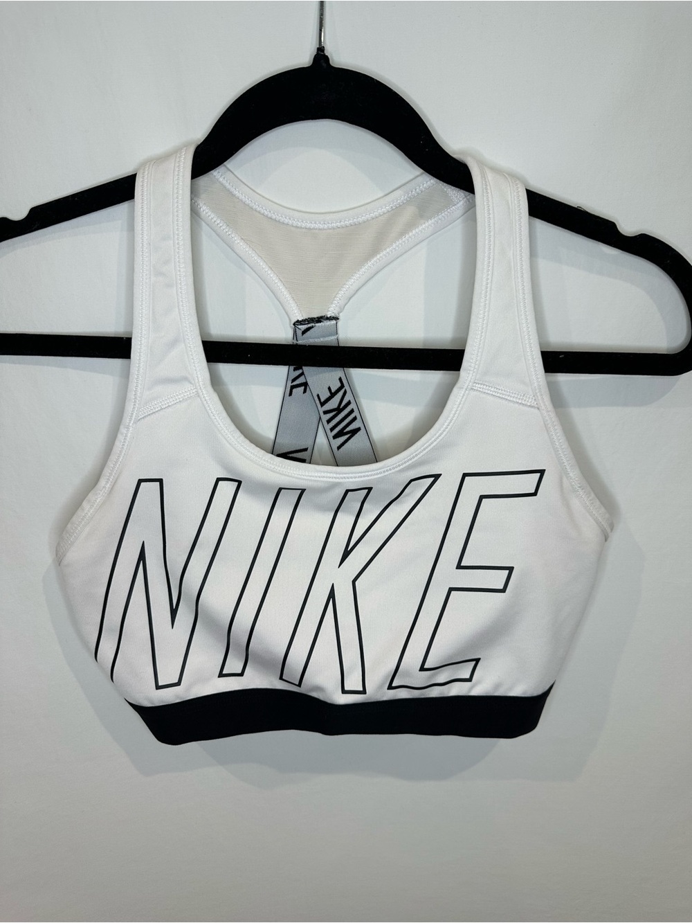 Nike White Sports Bra with Black Logo and Band